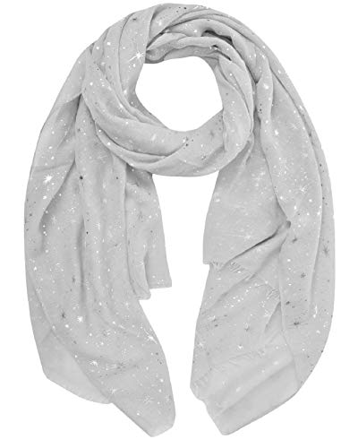 Yuson Girl Bufanda Mujer Elegante Chal Negro Estola Pelo de Gasa Transparente Pañuelo Con patrones de estrellas y luna bronceado y estampado plateado 70 * 180cm