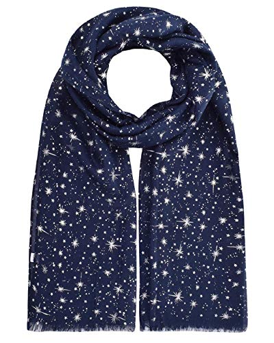 Yuson Girl Bufanda Mujer Elegante Chal Negro Estola Pelo de Gasa Transparente Pañuelo Con patrones de estrellas y luna bronceado y estampado plateado 70 * 180cm