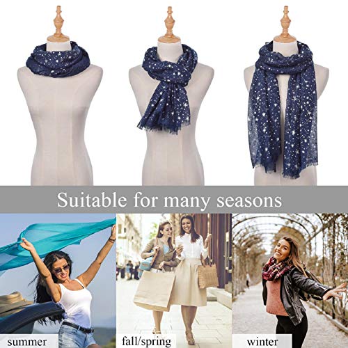 Yuson Girl Bufanda Mujer Elegante Chal Negro Estola Pelo de Gasa Transparente Pañuelo Con patrones de estrellas y luna bronceado y estampado plateado 70 * 180cm