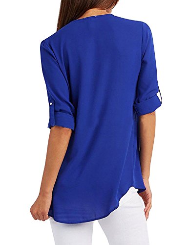 Yuson Girl Camisas Mujer Nuevo Blusas para Mujer Vaquera Sexy Gasa Tops Camisetas Mujer Cremallera Manga Corta Blusas (Azul, L)