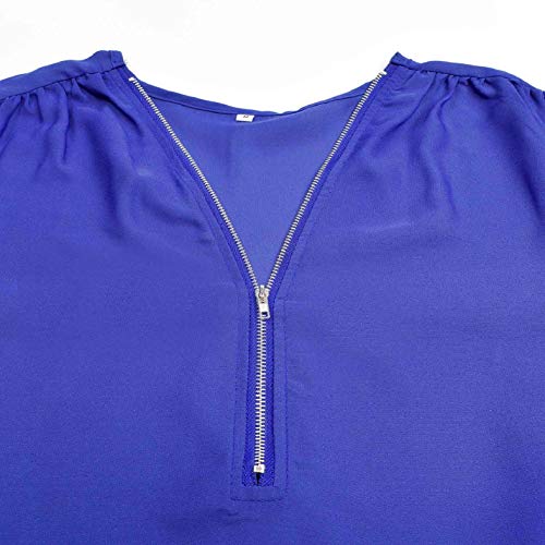 Yuson Girl Camisas Mujer Nuevo Blusas para Mujer Vaquera Sexy Gasa Tops Camisetas Mujer Cremallera Manga Corta Blusas (Azul, L)
