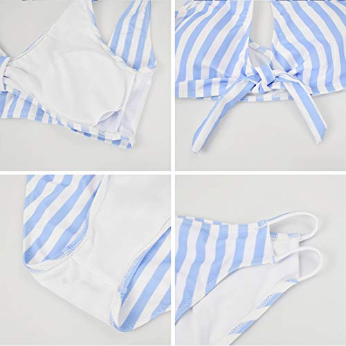 Yuson Girl Conjunto de bikini de cintura alta para mujer con diseño de rayas y parte superior acolchada, sujetador de 2 piezas, anudado, traje de baño recortado, traje de baño para mujer