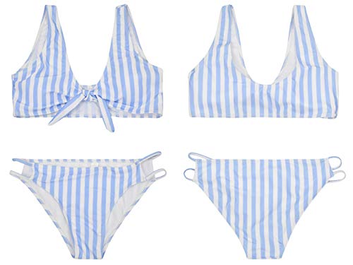 Yuson Girl Conjunto de bikini de cintura alta para mujer con diseño de rayas y parte superior acolchada, sujetador de 2 piezas, anudado, traje de baño recortado, traje de baño para mujer