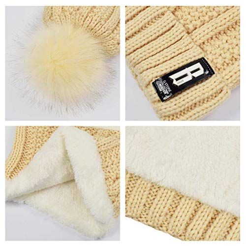 Yuson Girl Conjunto de gorro y bufanda de punto, forro polar de invierno, forro de lana Beanie Hat, calentadores de cuello para mujeres (Caqui)