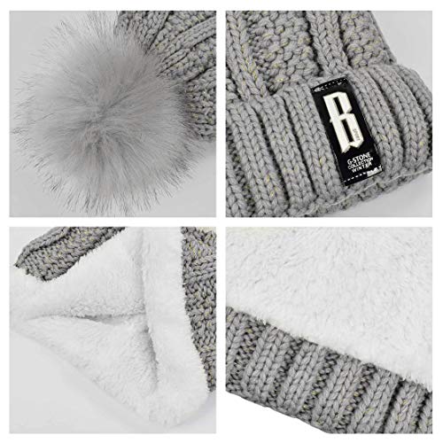Yuson Girl Conjunto de gorro y bufanda de punto, forro polar de invierno, forro de lana Beanie Hat, calentadores de cuello para mujeres (Gris)
