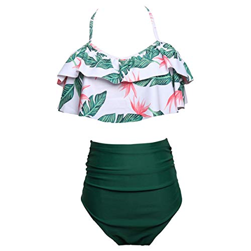 Yuson Girl Mujer Conjunto De Frill Bikini Tiras Talle Alto Tallas Grandes Sexy Traje De Baño Cuello Halter Vintage Vientre Plano con Volantes Top Bikini Push Up Flores Braga Triangulo Alta