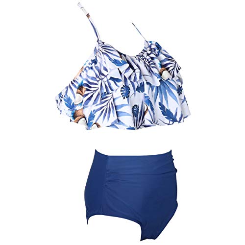 Yuson Girl Mujer Conjunto De Frill Bikini Tiras Talle Alto Tallas Grandes Sexy Traje De Baño Cuello Halter Vintage Vientre Plano con Volantes Top Bikini Push Up Flores Braga Triangulo Alta