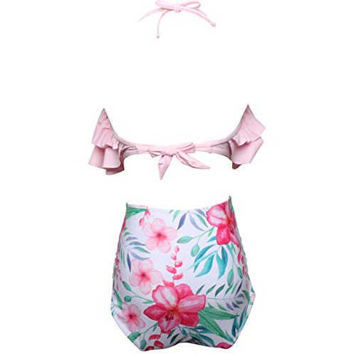 Yuson Girl Mujer Conjunto De Frill Bikini Tiras Talle Alto Tallas Grandes Sexy Traje De Baño Cuello Halter Vintage Vientre Plano con Volantes Top Bikini Push Up Flores Braga Triangulo Alta