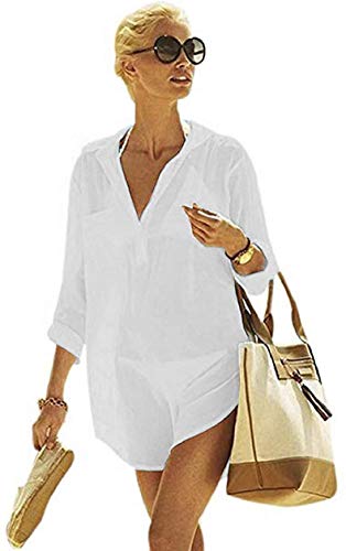 Yuson Girl Mujer Ropa De Playa Suelto Pareo Largo Verano Pareo Playa Mujer Tallas Grandes Pareo Vestido Mujer Camisa Grande De Playa Pareo Bikini Cover Up Pareo Transparente Gasa (Blanco)
