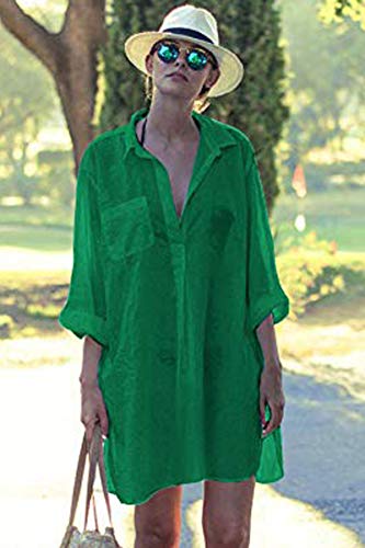 Yuson Girl Mujer Ropa De Playa Suelto Pareo Largo Verano Pareo Playa Mujer Tallas Grandes Pareo Vestido Mujer Camisa Grande De Playa Pareo Bikini Cover Up Pareo Transparente Gasa (Verde)