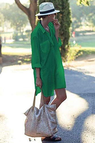 Yuson Girl Mujer Ropa De Playa Suelto Pareo Largo Verano Pareo Playa Mujer Tallas Grandes Pareo Vestido Mujer Camisa Grande De Playa Pareo Bikini Cover Up Pareo Transparente Gasa (Verde)