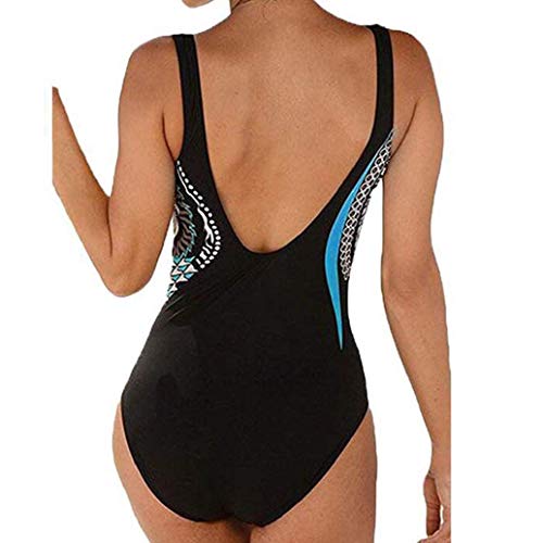Yuson Girl Mujer Sexy Trajes De Baño Monokini Enterizo Dama Tribal De Cuello Halter Talle Alto Vintage Trajes De Baño Push Up Escote v Backless Padded Bra Crop Top Tiras Triangulo Inferior Alto