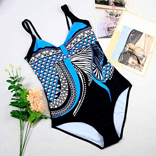 Yuson Girl Mujer Sexy Trajes De Baño Monokini Enterizo Dama Tribal De Cuello Halter Talle Alto Vintage Trajes De Baño Push Up Escote v Backless Padded Bra Crop Top Tiras Triangulo Inferior Alto