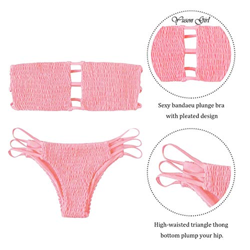 Yuson Girl Mujeres Conjunto De Plunge Bikini Sexy Bandeau Plisado con Triangulo Tanga Cuello Halter Bikini Traje De Baño Sin Tirantes Bañador De Playa 2 Piece Strapless Cintura Alta Bikini Brasileño