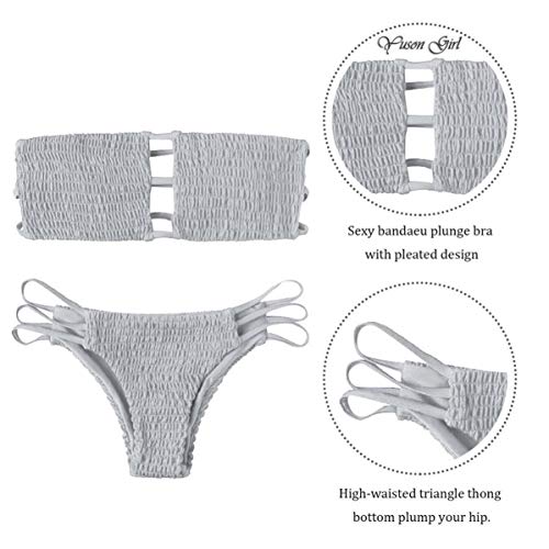 Yuson Girl Mujeres Conjunto De Plunge Bikini Sexy Bandeau Plisado con Triangulo Tanga Cuello Halter Bikini Traje De Baño Sin Tirantes Bañador De Playa 2 Piece Strapless Cintura Alta Bikini Brasileño