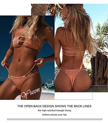 Yuson Girl Mujeres Conjunto De Plunge Bikini Sexy Bandeau Plisado con Triangulo Tanga Cuello Halter Bikini Traje De Baño Sin Tirantes Bañador De Playa 2 Piece Strapless Cintura Alta Bikini Brasileño