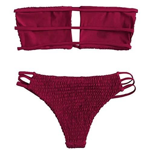 Yuson Girl Mujeres Conjunto De Plunge Bikini Sexy Bandeau Plisado con Triangulo Tanga Cuello Halter Bikini Traje De Baño Sin Tirantes Bañador De Playa 2 Piece Strapless Cintura Alta Bikini Brasileño