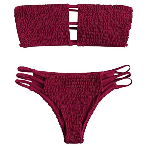 Yuson Girl Mujeres Conjunto De Plunge Bikini Sexy Bandeau Plisado con Triangulo Tanga Cuello Halter Bikini Traje De Baño Sin Tirantes Bañador De Playa 2 Piece Strapless Cintura Alta Bikini Brasileño