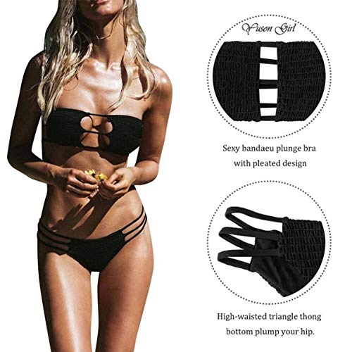 Yuson Girl Mujeres Conjunto De Plunge Bikini Sexy Bandeau Plisado con Triangulo Tanga Cuello Halter Bikini Traje De Baño Sin Tirantes Bañador De Playa 2 Piece Strapless Cintura Alta Bikini Brasileño