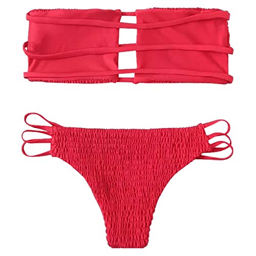 Yuson Girl Mujeres Conjunto De Plunge Bikini Sexy Bandeau Plisado con Triangulo Tanga Cuello Halter Bikini Traje De Baño Sin Tirantes Bañador De Playa 2 Piece Strapless Cintura Alta Bikini Brasileño