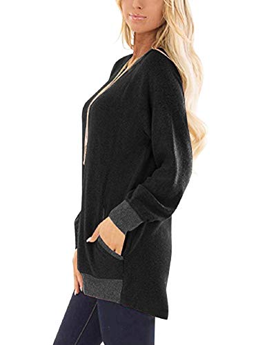 Yuson Girl Sudaderas Mujer Ropa Deportiva con Bolsillo Lateral Jersey Mujer Largo Holgado de Manga Larga Casuales Top Mujer con Diseño de Colores Contrastantes