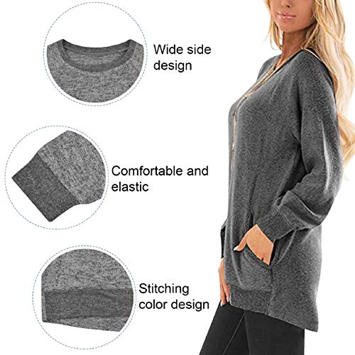 Yuson Girl Sudaderas Mujer Ropa Deportiva con Bolsillo Lateral Jersey Mujer Largo Holgado de Manga Larga Casuales Top Mujer con Diseño de Colores Contrastantes