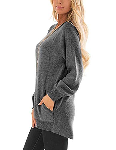 Yuson Girl Sudaderas Mujer Ropa Deportiva con Bolsillo Lateral Jersey Mujer Largo Holgado de Manga Larga Casuales Top Mujer con Diseño de Colores Contrastantes