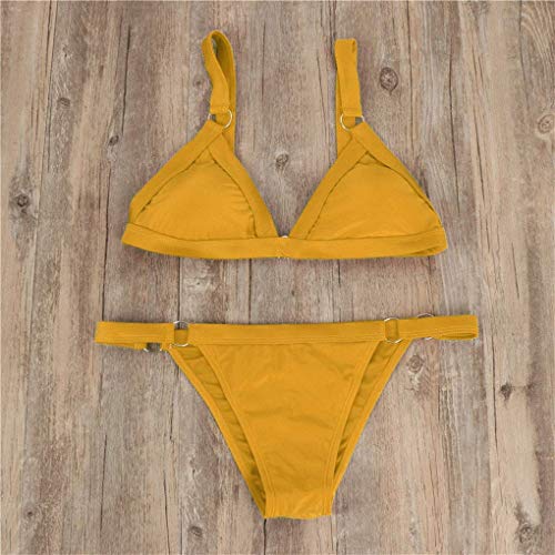Yutdeng 2021 Verano Conjuntos de Bikinis para Mujer Traje de Baño Triángulo Mujer 2 Piezas Push Up con Relleno Sexy Tanga Brasileño Bikini Color Sólido Playa Natacion