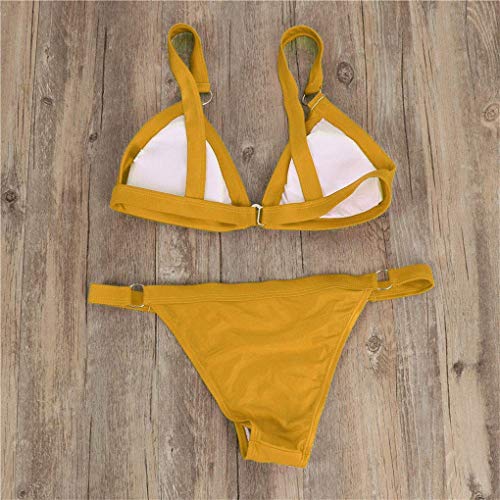 Yutdeng 2021 Verano Conjuntos de Bikinis para Mujer Traje de Baño Triángulo Mujer 2 Piezas Push Up con Relleno Sexy Tanga Brasileño Bikini Color Sólido Playa Natacion