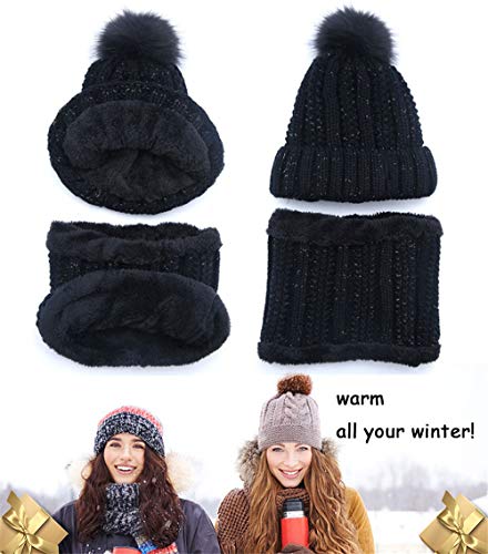 Yutdeng Gorro Bufanda de punto Guantes Invierno Set de Bufanda y Gorro Cuello Suave y Cálida Caliente Guantes de Pantalla Táctil para Mujer Regalos