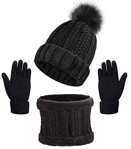 Yutdeng Gorro Bufanda de punto Guantes Invierno Set de Bufanda y Gorro Cuello Suave y Cálida Caliente Guantes de Pantalla Táctil para Mujer Regalos