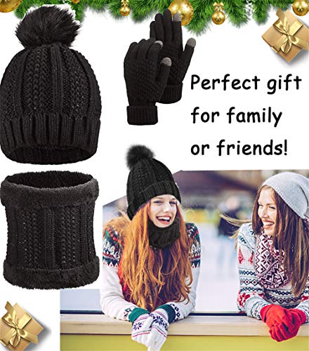 Yutdeng Gorro Bufanda de punto Guantes Invierno Set de Bufanda y Gorro Cuello Suave y Cálida Caliente Guantes de Pantalla Táctil para Mujer Regalos