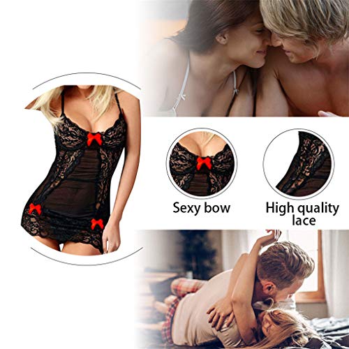 Yutdeng Mujer Ropa Interior Sexy Vestido Babydoll Encaje Lencería Transparente Erótica Conjuntos Ajustado Lace Pijama