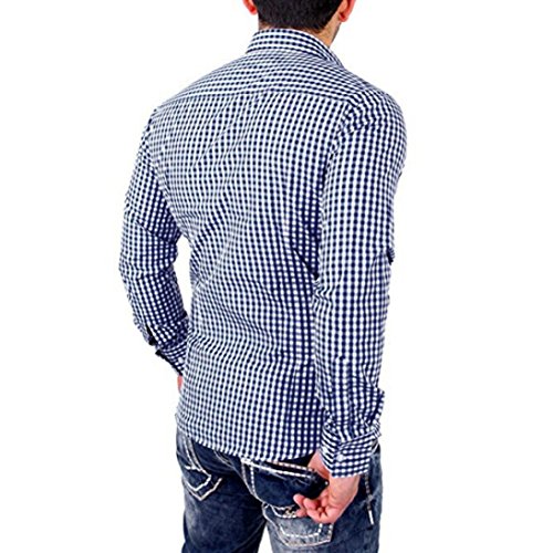 Yvelands Camisa de Moda de los Hombres Casual Plaid Slim Fit Business Camisas de Manga Larga Camiseta Blusa Top Jacket Coat Outwear Invierno de otoño, Liquidación Barato! (Azul, M)