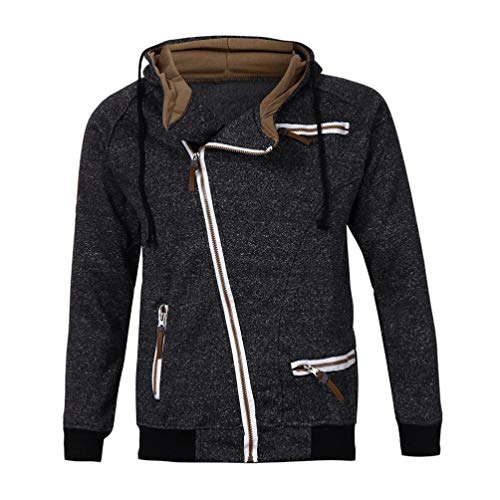 Yvelands Casual Zip Manga Larga Top Hombres Guapo Personalidad Moda Cremallera con Capucha Slim Fit Sudadera Outwear Tops Blusa Vaction Verano, Liquidación Barato! (Negro, L)
