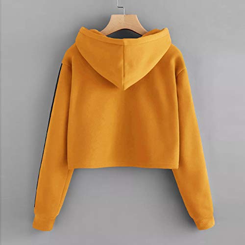 Yvelands Sudaderas para niñas, Sudadera con Capucha y Manga Larga a Rayas para Mujer Sudadera con Capucha y Capucha Tops Bouse. (Amarillo, S)