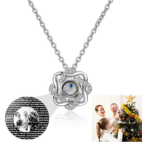Y.verve Collar de proyección Personalizado 100 Idiomas Diferentes TE Quiero Collar Collar de Foto Personalizado Collar de Memoria de Amor(Plata Blanco y Negro 16)