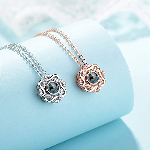 Y.verve Collar de proyección Personalizado 100 Idiomas Diferentes TE Quiero Collar Collar de Foto Personalizado Collar de Memoria de Amor(Plata Blanco y Negro 16)