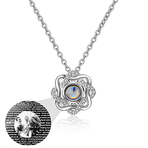 Y.verve Collar de proyección Personalizado 100 Idiomas Diferentes TE Quiero Collar Collar de Foto Personalizado Collar de Memoria de Amor(Plata Blanco y Negro 16)