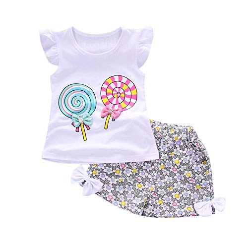 YWLINK 2 UNIDS Trajes De AlgodóN para NiñOs PequeñOs NiñOs BebéS Lolly T-Shirt Tops + Pantalones Cortos Conjunto De Ropa Elegante Estilo Dulce Lindo Bowknot DecoracióN