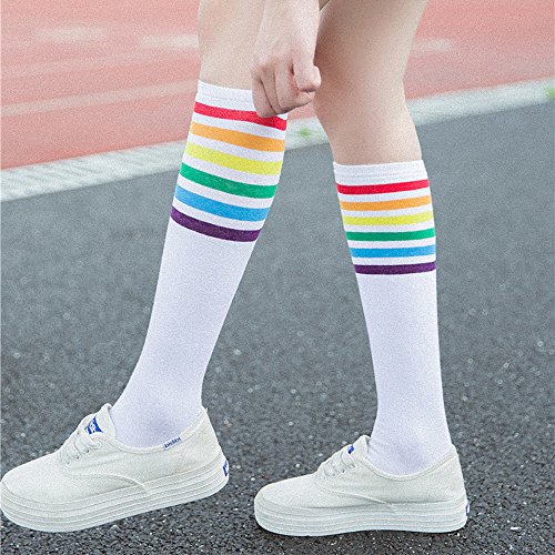 YWLINK Buena Calidad Calcetines De AlgodóN Con Rayas Arcoiris Calcetines Altos Suave Y Transpirable Calcetines Deportivos Antideslizante