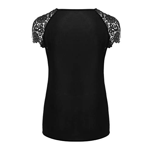 YWLINK Moda para Mujer Tallas Grandes SóLido O-Cuello Encaje Hombro Camiseta Manga Corta Tops Blusa Camiseta De Gasa para Mujer Casual XL-XXXXXL