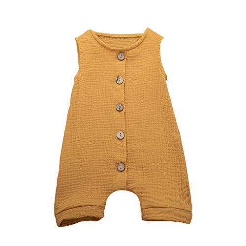 YWLINK Mono De Bebe,ReciéN Nacido Verano Mezcla De AlgodóN NiñO Sin Mangas Color SóLido Doblar Camisola Mono Lindo Ocio Y Confort Ropa De Bebe Fiesta CumpleañOs Regalo(Amarillo,3-6 meses/70)