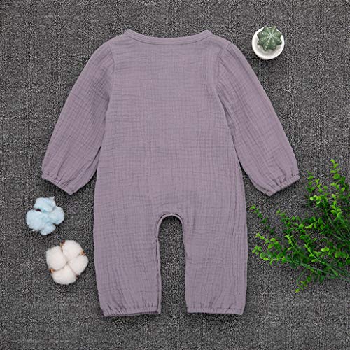 YWLINK Mono De OtoñO para NiñOs Mezcla De AlgodóN Manga Larga Color Liso Mameluco Moda Casual Ropa De NiñOs Bautismo Bebe Primer Regalo CumpleañOs Deportes Pijamas Comodos(Púrpura,18-24 meses/100)