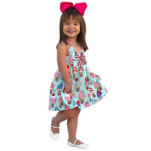 YWLINK NiñAs Vestido,Verano Mezcla De AlgodóN Moda Linda Helado Falda Princesa Vestuario Ropa Playa Fiesta De CumpleañOs Vestido Viajes ActuacióN De Danza(Verde,12-18 meses/90)