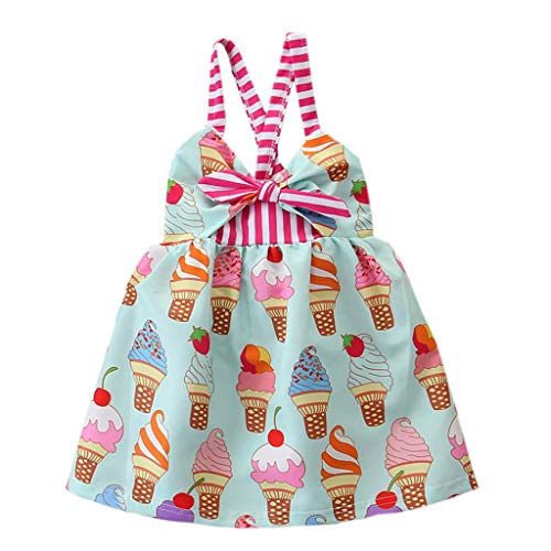 YWLINK NiñAs Vestido,Verano Mezcla De AlgodóN Moda Linda Helado Falda Princesa Vestuario Ropa Playa Fiesta De CumpleañOs Vestido Viajes ActuacióN De Danza(Verde,12-18 meses/90)