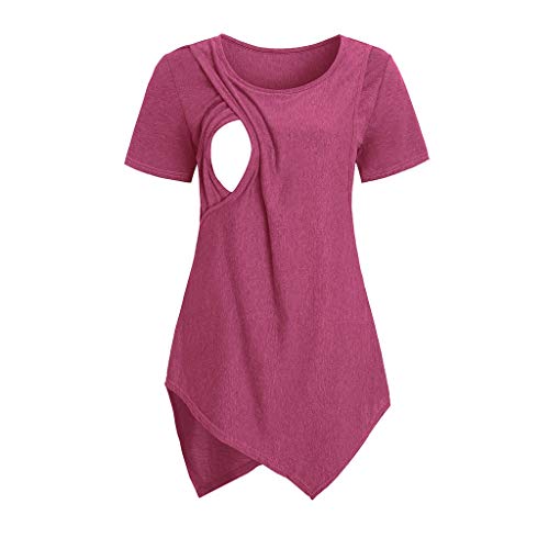 YWLINK Ocio Y Confort Verano Color SóLido Cuello Redondo Mujeres Maternidad Manga Corta Lactancia Bebé Lactancia Camiseta Embarazadas Tops Gris Rojo S-XXL