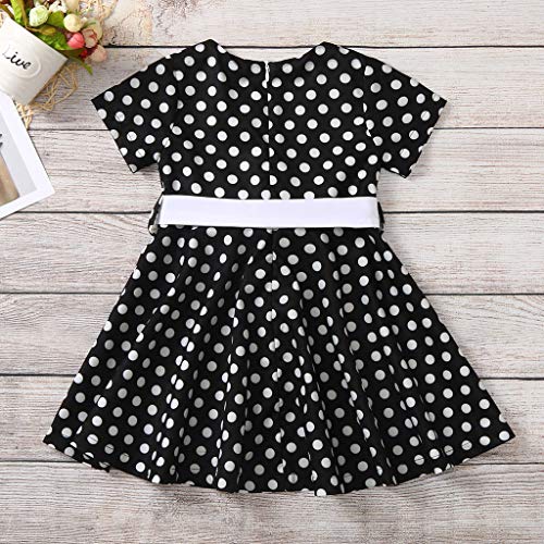 YWLINK Verano NiñAs Vestido Vintage De Manga Corta con Cordones Y Lunares Vestido De Princesa De Baile Lindo Vestido De Fiesta De Boda Playa Regalo De CumpleañOs(Negro,4-6 años/130cm)