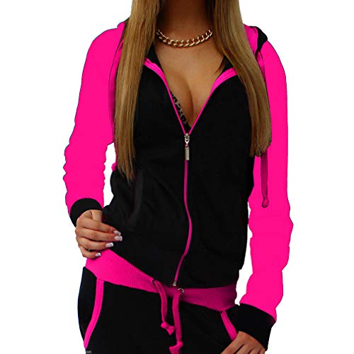 Yying Mujeres Trajes de Dos Piezas Otoño Mujeres Moda Chándal Mujeres Hooded Drawstring Ropa Femenina Sweatsuit Rose 2XL