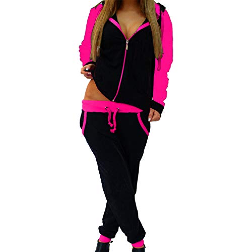 Yying Mujeres Trajes de Dos Piezas Otoño Mujeres Moda Chándal Mujeres Hooded Drawstring Ropa Femenina Sweatsuit Rose 2XL